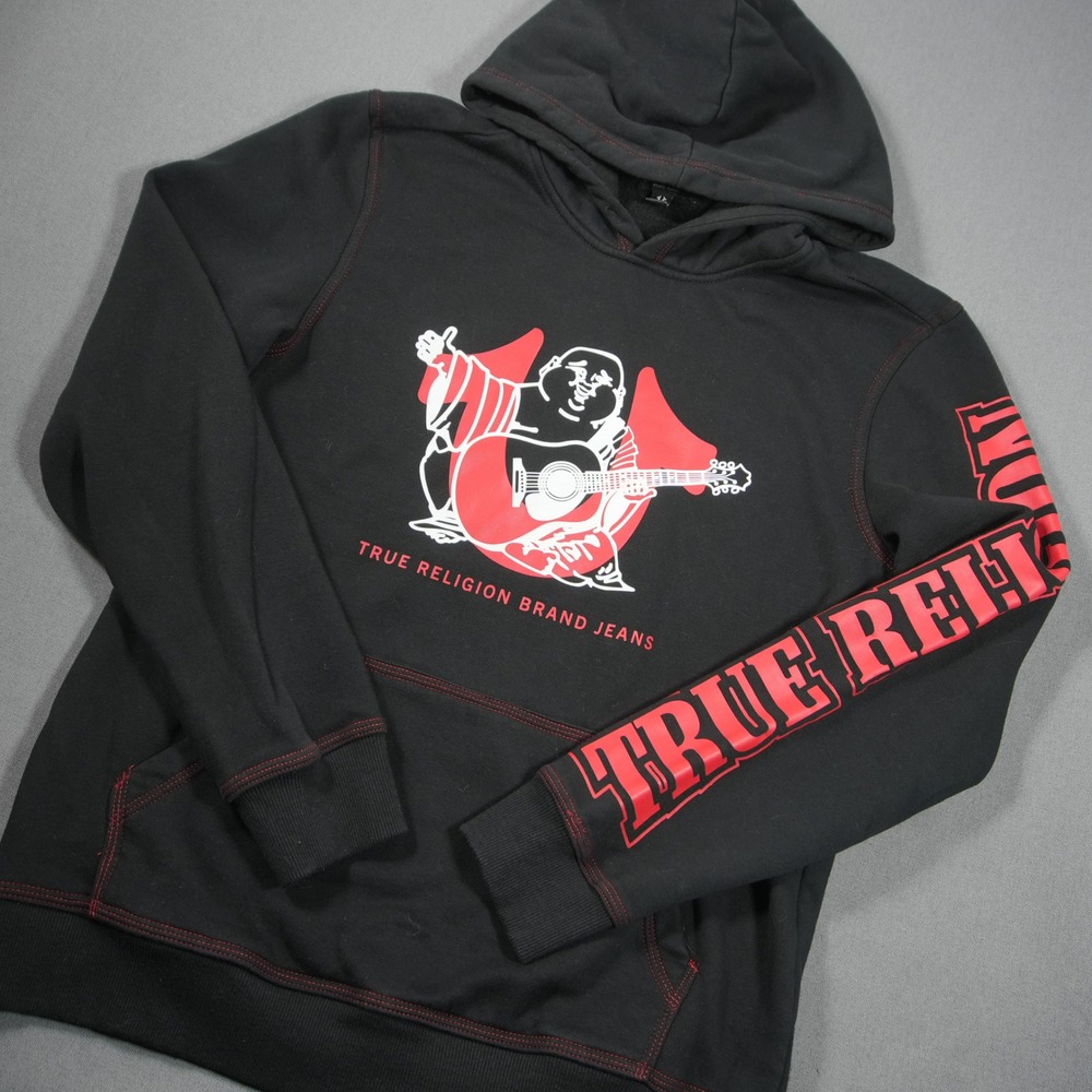 True Religion Buddha Guitar Sleeve Logo Men Hoodie S Sleeve Hit Skater Sweater